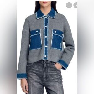 Sandro Olive and Navy Contrast Jacket